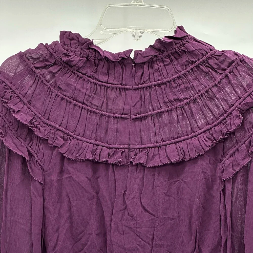 Farm Rio Size XXS Purple Smocked Long Sleeve Mock Neck Ruffled Peplum Top NWOT - Picture 11 of 13